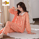 Wanmanduo Pyjamas Frauen Frühlings- und Herbst-Baumwoll-Langarm-Frauen Herbst Baumwolle Dünne Groß- und Winter Französische koreanische Heimkleidung 9889 XL 120-140jin [Jin entspricht 0,5 kg]