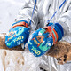 Paw Paw Team makes great contributions to children's gloves thickened ski warm gloves for boys and girls cartoon cute plus velvet playing snow gloves blue