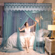 Antarctic man mosquito net three-door stainless steel bracket floor-standing heightened encrypted tent yarn palace square top princess style European mosquito net colorful - sea blue 1.5*2.0 meters bed