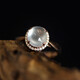 Haikai light luxury Burmese ice jade ring 18K gold inlaid jade cabochon women's ring engagement ring free white high ice white cabochon ring