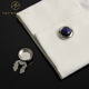 T&Twenties simple no-punch cufflinks men's suit shirt buttons French men's suit shirt cuffs decorative buttons women's cuff pins KT001 deep sea blue cat's eye stone & silver trim 1 pair
