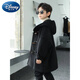Disney (Disney) Boys' Woolen Coat 2024 Autumn and Winter New Children's Horn Button Woolen Coat Children's Clothing Top Mid-Length Loose Hooded Black 120 Recommended height is about 120cm