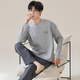 Langsha men's pajamas men's pure cotton 7A antibacterial and mite removal spring and autumn long-sleeved round neck suit can be worn outside simple home clothes