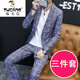 Woodpecker Korean style casual spring and autumn suit men's slim business formal wear Sina Piushuai thin casual small suit for men 1917 gray suit + pants + T-shirt XL recommended 122-131Jin Jin equals 0.5 kg