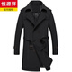 Hengyuanxiang men's windbreaker spring and autumn new style men's 2024 British style mid-length double-breasted top men's spring coat trend 1911 black M