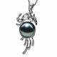 Moh's Tahitian seawater black pearl 18K gold set with diamonds, perfect round, flawless quality, customized model, shipped in 10-15 days Tahitian black pearl pendant 13-14mm