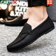 CARTELO men's beanie shoes Korean version of business work casual leather shoes breathable and versatile non-slip one-step men's shoes 2025 spring D826 black + height-enhancing pad 39 small