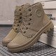 Gebiao Spring and Autumn Waterproof Martin Boots Middle Top Men's Shoes Board Shoes Canvas Shoes Sports Korean Style Fashion Versatile Casual Workwear Shoes Khaki 39