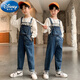 G.DUCKKIDS Boys and Girls Denim Overalls Suit Spring and Autumn 2025 New Medium and Large Children's Long Pants Performance Outfit Blue Single-piece Overalls 130 Recommended 120-130cm Age 7-8 Years Old