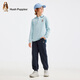 Hush Puppies preppy style children's clothing for boys and older children spring and autumn new style comfortable casual long-sleeved POLO shirt glass blue 170 cm slightly thin