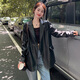 Angel Mood Frühling und Herbst neuer schwarzer PU -Lederanzug und Lederjacke Frauen 2025 Frühling und Herbst Neues Design kleiner Retro Black M