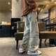 南笙范 美式复古牛仔裤男春秋高街vibe潮牌阔腿裤子直筒宽松休闲长裤潮 G826-黑灰色 L