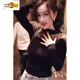 Zhidoudou Half Curtleneck Base Shirt for Women Spring and Automne 2025 New European Station Industry Industry Diamond Incrup Shirt Long Manche à manches longues et sexy Black 3899 # Plus Velvet Plus Velvet Mesh Fabric S Recommandé 75-90jin [Jin est égal à 0,5 kg]