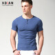 Continuez la chemise Henry, T-shirt à manches courtes pour hommes, T-shirt masculin à manches filets pour hommes, chemise de base en coton à manches courtes mince, Black (Henry) L Size (112-130Jin [Jin est égal à 0,5 kg]) Slim Fit Style Slim Fit Style