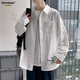 Homlean japanische Feste Farbe Literarischer Hemd Herren Frühling und Sommer Langarm Basis High-End High-End Hong Kong Style Casual Inner Wear HL02 White XL