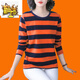 Erster T-Shirt-Streifen-T-Shirt-Langarm-Tops für Frauen Frühling und Herbst reines Baumwoll loser Bauchabdeckung, damit sie schlank aussehen, und größeres Basishemd 6623# Brown [] 2xl [130-145jin [Jin entspricht 0,5 kg]]