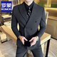 ROMON British style double-breasted suit men's suit business casual formal dress groom wedding dress three-piece suit 8 black double-breasted suit + trousers + vest XL (125-140Jin Jin equals 0.5 kg)