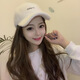 QUEENJOY Korean version thickened warm rabbit fur blended baseball hat for women in autumn and winter embroidered letters fashion trend warm peaked cap pink adult 54-60 adjustable