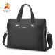 Scarecrow men's business briefcase casual horizontal style trendy large capacity travel soft handbag lightweight business trip computer bag black horizontal style briefcase