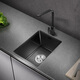 PULT Black Nano Kitchen Balcony Bar Handmade Small Sink Single Tank 304 Stainless Steel Washing Basin Mini Washing Pot With 6193 Round Faucet Full Set 450x400mm