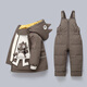 Baby down jacket 8 months old 1-3 years old boys and girls winter thickened short baby two-piece suit children's hood 8807 coffee top + overalls 80 (size is too large, recommended height 75-85cm)