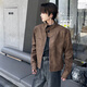 Poum American Retro Motorradanzug Leder Jacke Männer Frühling Mode hübsche Jacke Lose Casual Modemarkjacke Männer Qyrj-G141 Brown XL