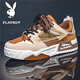 花花公子鞋子男款2025秋冬季男鞋新款休闲板鞋男士百搭厚底增高运动鞋 白棕色 39
