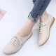 Bailin Monkey Single Shoes for Women Spring and Autumn Soft Leather Women's Shoes Small Leather Shoes Pregnant Women Anti-Slip Mom Shoes Flat Bottom Women's Casual All-match Shoes Beige 37
