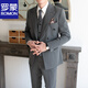ROMON lapel collar double-breasted suit men's suit wedding groom's style formal groomsman suit men's suit three-piece high-end medium gray jacket + pants L