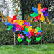 Onevan Windmühle Bunte Outdoor -Dekoration Plastik Big Windmill Spielzeug handgefertigtes Farbfarbs rotierende Requisiten Kinder Handheld kleine Windmühle verdickte 10 Packungen (farbenfrohe 32 cm mit 60 cm Holzstangen)