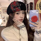 Miao Yijia Big Head Hat Women's Beret Octagonal Hat Versatile Painter's Hat 2026 New Spring and Autumn Fashion Fashionable and Small Face Classic Red Plaid Beret One Size M 56-60cm