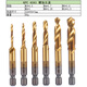 Jingeyu composite tap for drilling and tapping machine, titanium-plated hexagonal handle thread tapping electric drill bit tap set 6pc short gold M3M4M5M6M8M10