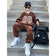 Lordton RUODEDUN light luxury brand children's sports suit men's plus velvet thickened sweatshirt sports suit autumn and winter two-piece set winter clothes boys brown 120cm
