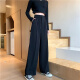 Clever black suit pants for women in spring and autumn thin Korean style high waist drooping and slimming straight loose wide-leg floor casual trousers 1047# [Black one button] M [Suggested 94-108Jin[Jin equals 0.5 kg]]