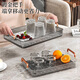 WORTHBUY tea tray tray living room light luxury double-layer drain cup holder coffee table small rectangular tea set tea cup fruit tray large transparent gray belt drain
