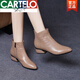 Cartelo 2025 Frühlings- und Herbst -echtes Leder Nacktstiefel für Frauen vielseitige weiche Leder Kurzstiefel Low Heel Speced Toe Knöchelstiefel Martin Stiefel Schwarze Frühling und Herbst Dünnstil 35