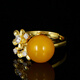 Mingpo Shijia beeswax ring S925 silver gold-plated inlaid with old wax new wax women's ring round bead petal ring adjustable style 2 old wax