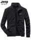 JEEP SPIRIT sweatshirt for men winter outdoor leisure thickened warm loose large size stand collar cardigan cotton coat fleece jacket 9901 black regular XL recommended 140-150Jin [Jin equals 0.5 kg]