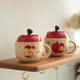 Fourth Moon Cute Cup Apple Ceramic Cup Water Cup with Lid High-Looking Mug Girl Birthday Gift Big Apple Girl (Cup + Lid + Spoon)
