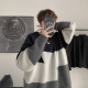 JIAYE (JIAYE) Color Block Sweater Men's Autumn and Winter Japanese Round Neck Pullover Trendy Casual Bottoming Sweater Jacket Sweater Black XL[125-140Jin[Jin equals 0.5kg]]
