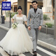ROMON groom wedding formal suit men's suit dress British double-breasted solid color casual suit men's three-piece suit dark gray top + pants + white shirt 52/XL 120-135Jin Jin equals 0.5 kg to wear