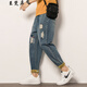 Chenfanxi zerrissen Jeans Herren neue Modemarke Retro Loose Sports Bindinghose Ligat Size Casual Harem Hose Blue 29 (Empfohlen 100-110jin [Jin ist gleich 0,5 kg])