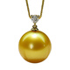 Mohs Australian South Sea gold bead pendant dark gold perfect round seawater pearl necklace 18K gold inlaid with diamonds extremely bright customized model 14-15mm