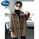Disney (Disney) Boys' Woolen Coat 2024 Autumn and Winter New Children's Horn Button Woolen Coat Children's Clothing Top Mid-Length Loose Hooded Black 120 Recommended height is about 120cm