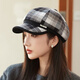 Jimmy leaf hat women's autumn and winter new plaid octagonal hat literary age-reducing beret British retro woolen newsboy hat coffee color one size M (56-58cm)