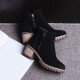 Silk clogs new style short boots for women thick heel waterproof platform side zipper plus velvet women's boots personalized large and small Martin boots women's comfortable round toe nude boots black 37