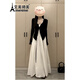 
AIMEIQIMEI French Spring and Autumn Women's suspender dress 2025 new vacation style autumn women's suit slim white skirt black cardigan + dress M