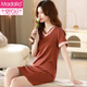 
Modal women's ice silk nightgown for summer thin 2025 new sexy summer emulated silk pajamas summer champagne powder M9934 with chest pad XL 170 Weight 120-140