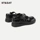 Samstag Kinderschuhe Frühlings- und Herbstmädchen weiche alleinige Performance Schuhe Schwarze kleine Lederschuhe Fashion Prinzessin Schuhe Britisch Stil Schwarz 35