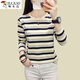 Specht 2024 neuer reines Baumwoll-Hals mit langem T-Shirt für Frauen im Frühjahr und Herbst lose lässige und vielseitige Basishemd Top 838# Long.Sleeved [hellblau] M Empfohlen 80-Jin [Jin gleich 0,5 kg]